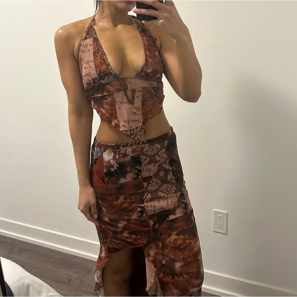 Brown and Black Patterned Top